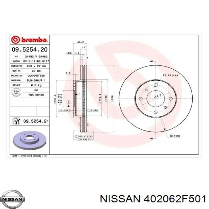 402062F501 Nissan freno de disco delantero