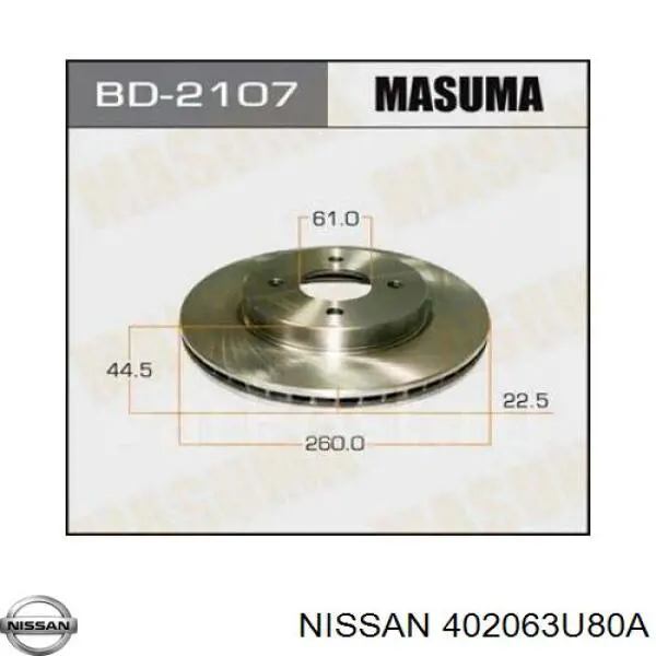 402063U80A Nissan freno de disco delantero