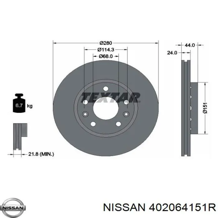 402064151R Nissan freno de disco delantero