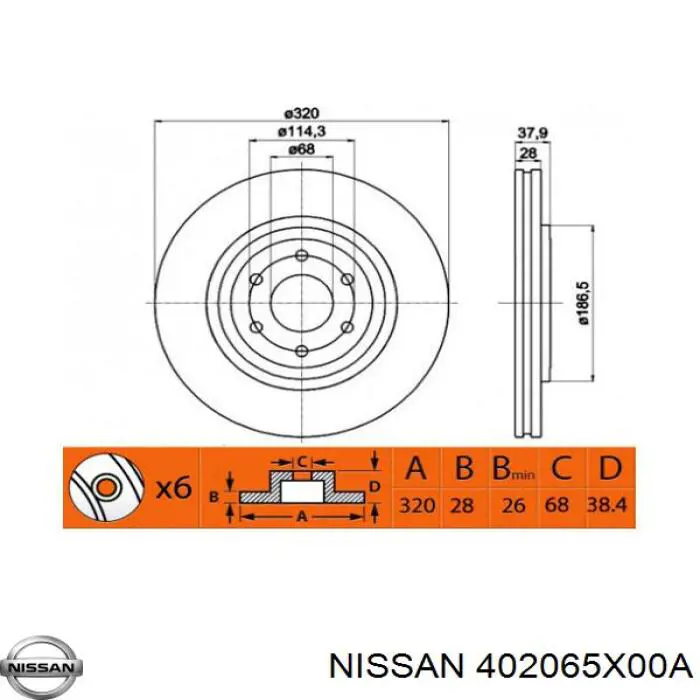 402065X00A Nissan freno de disco delantero