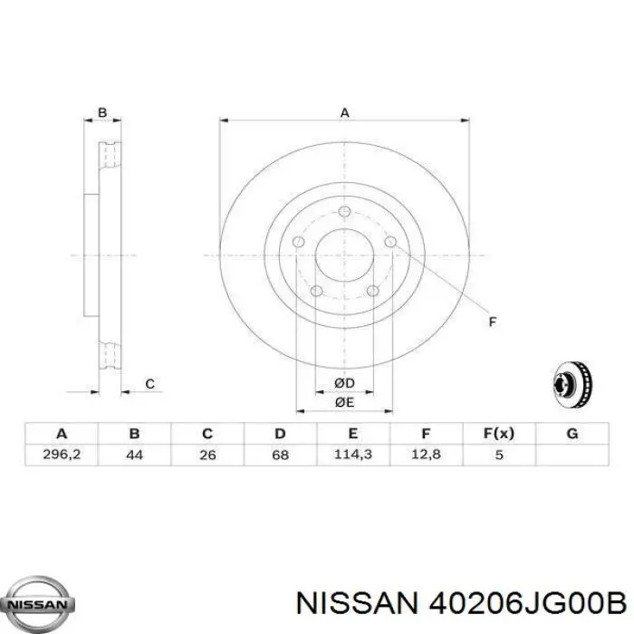 40206-JG00B Nissan freno de disco delantero