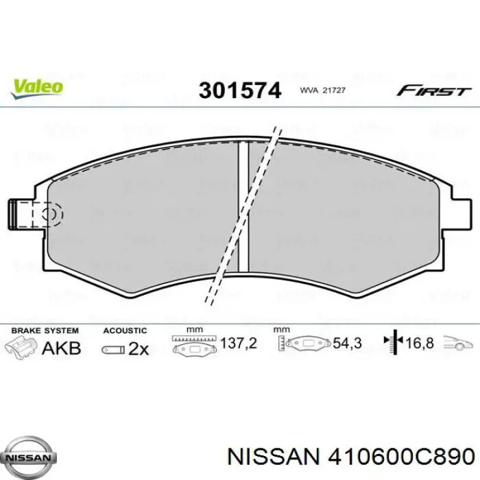 410600C890 Nissan pastillas de freno delanteras