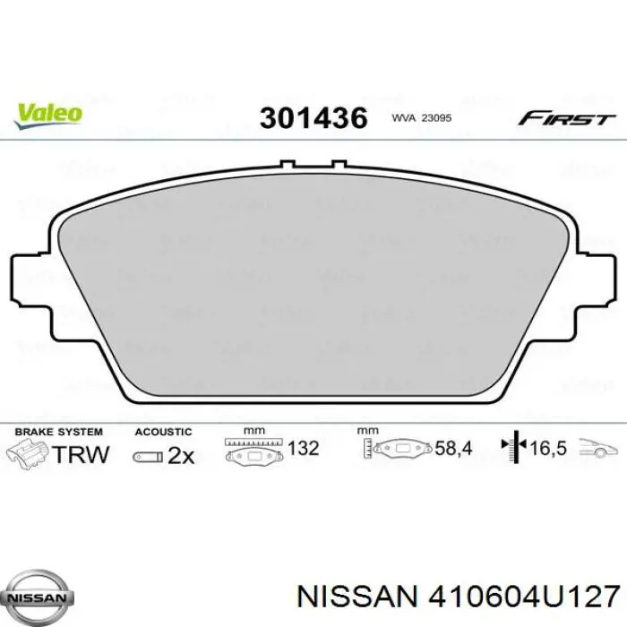 410604U127 Nissan pastillas de freno delanteras