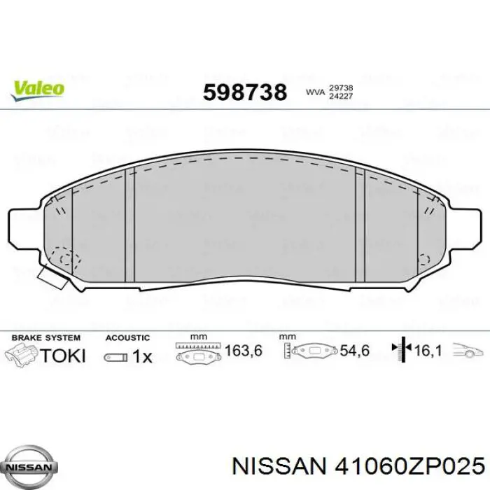 41060ZP025 Nissan pastillas de freno delanteras