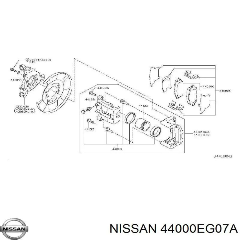 44000EG07A Nissan juego de zapatas de frenos, freno de estacionamiento