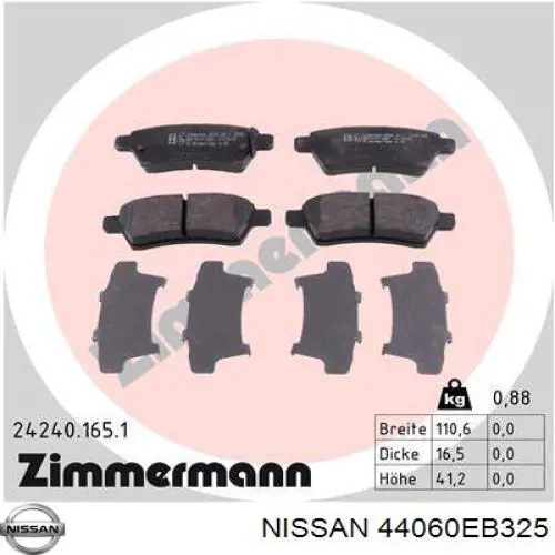 44060EB325 Nissan pastillas de freno traseras