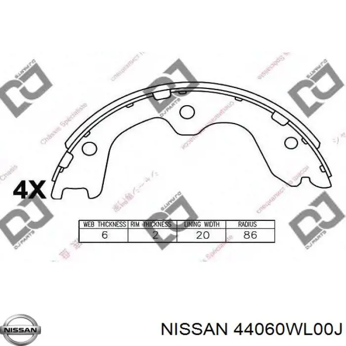 44060WL00J Nissan juego de zapatas de frenos, freno de estacionamiento