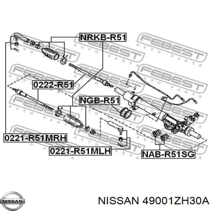 49001ZH30A Nissan cremallera de dirección