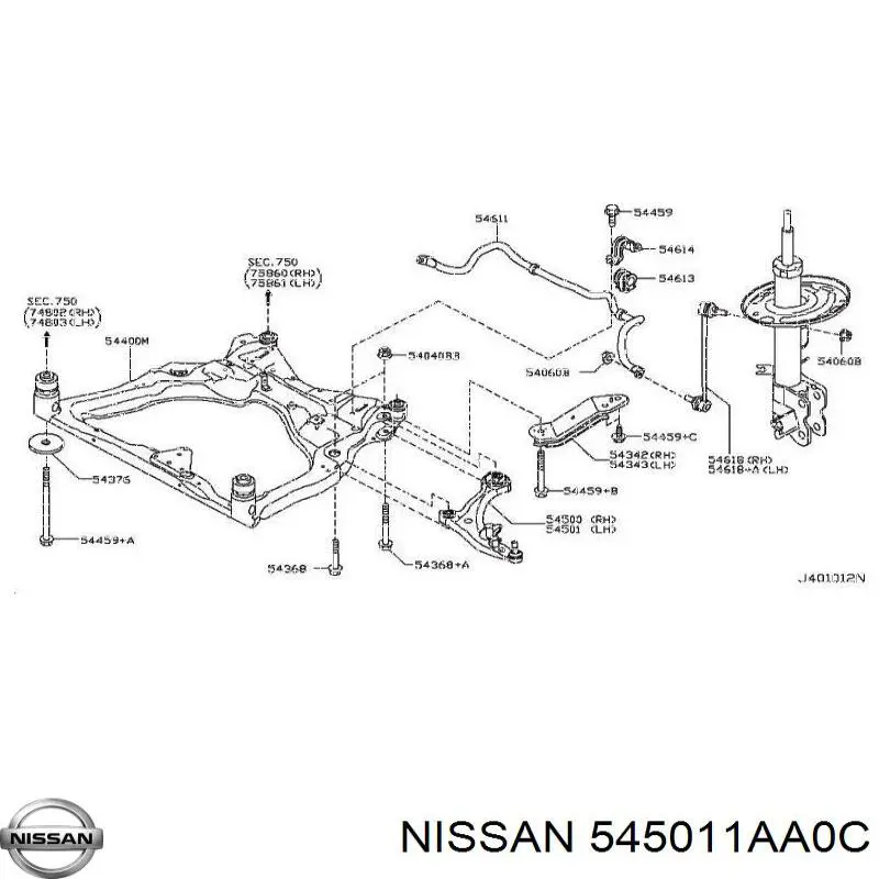 545011AA0C Nissan barra oscilante, suspensión de ruedas delantera, inferior izquierda