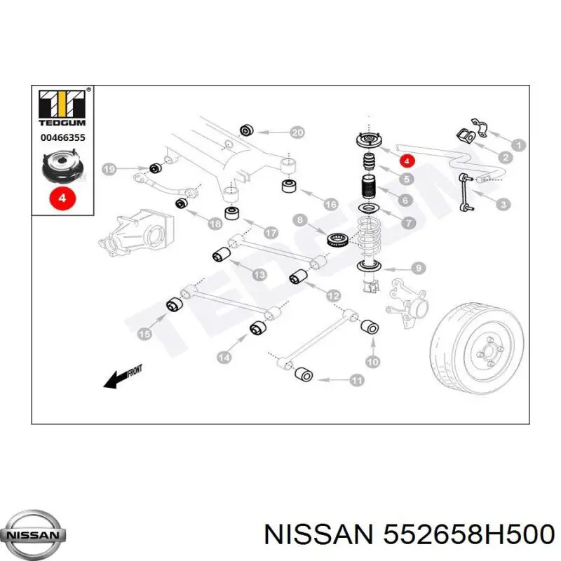  Soporte amortiguador trasero izquierdo para Nissan X-Trail T30