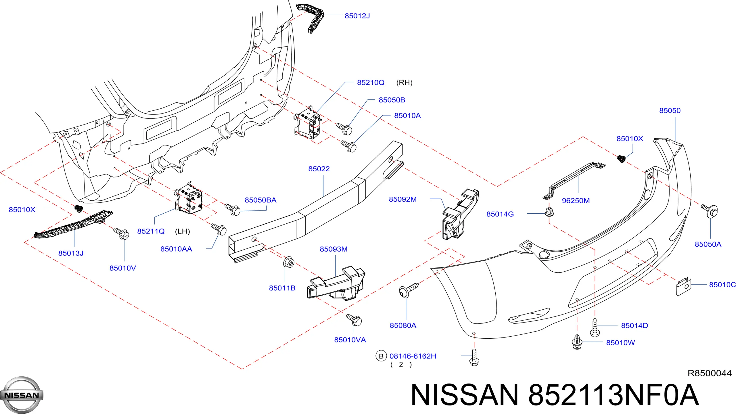  Soporte Amplificador Para Parachoques Trasero para Nissan LEAF ZE0U