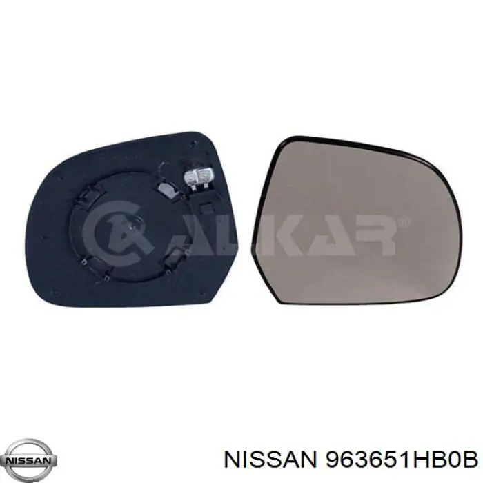 963657229R Nissan cristal de espejo retrovisor exterior derecho