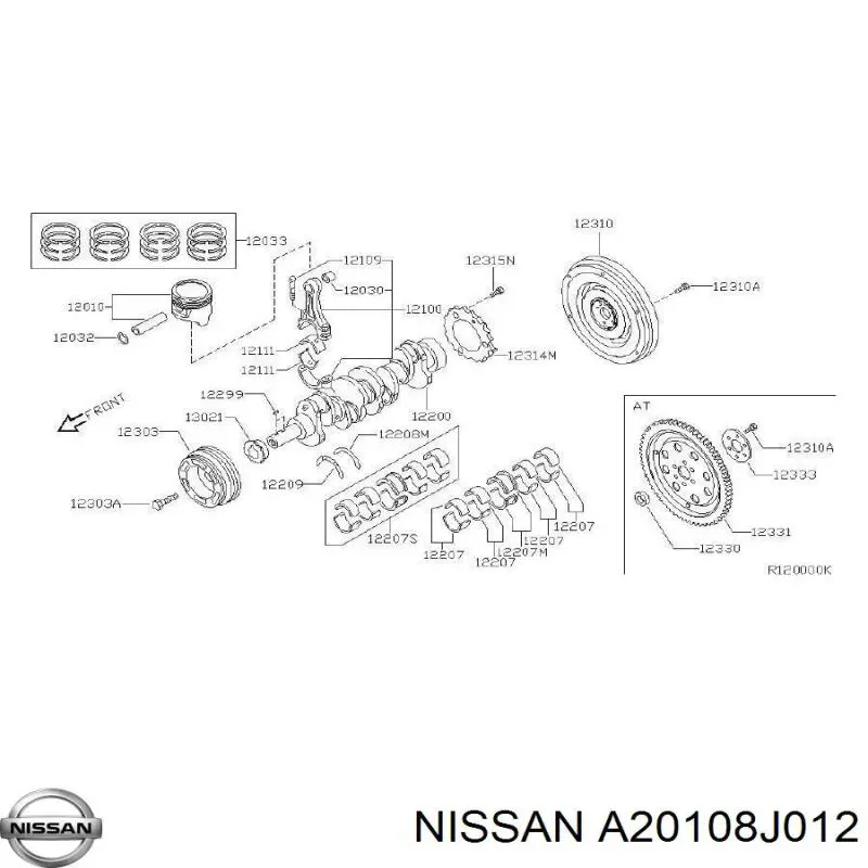 A20108J012 Nissan pistón completo para 1 cilindro, std