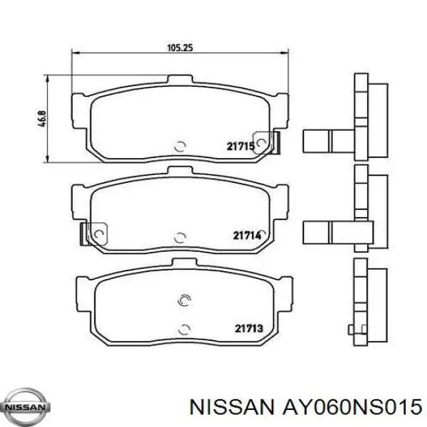 AY060NS015 Nissan pastillas de freno traseras