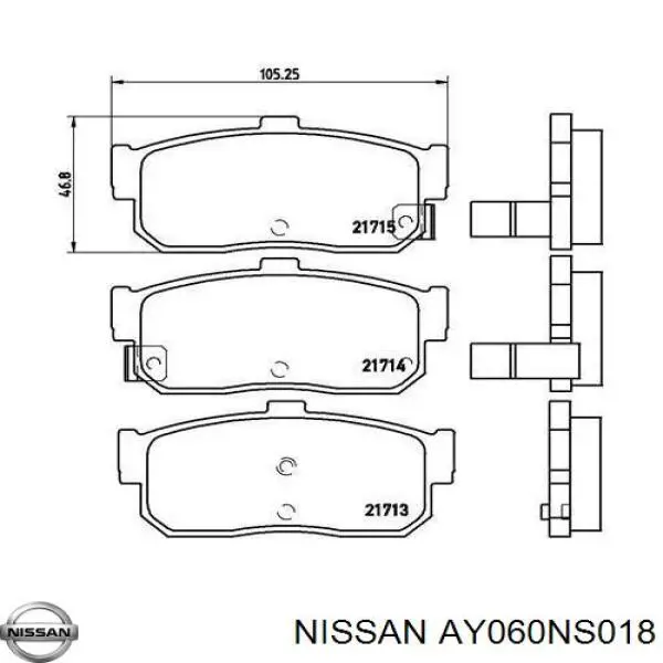 AY060NS018 Nissan pastillas de freno traseras