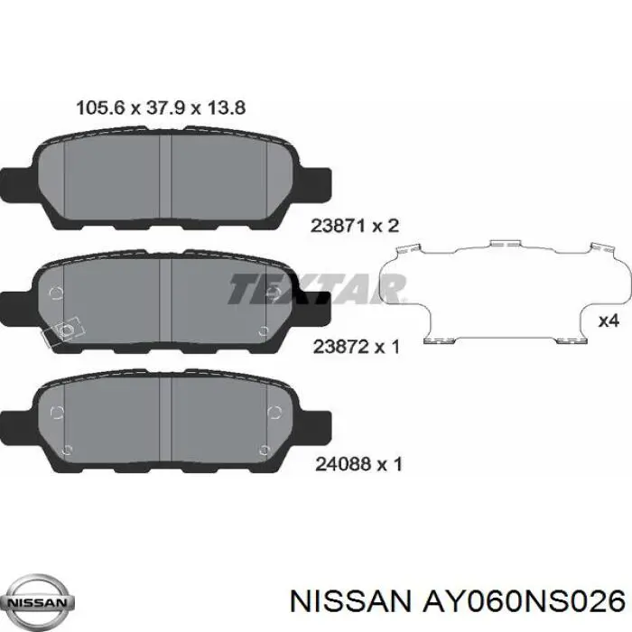 AY060NS026 Nissan pastillas de freno traseras