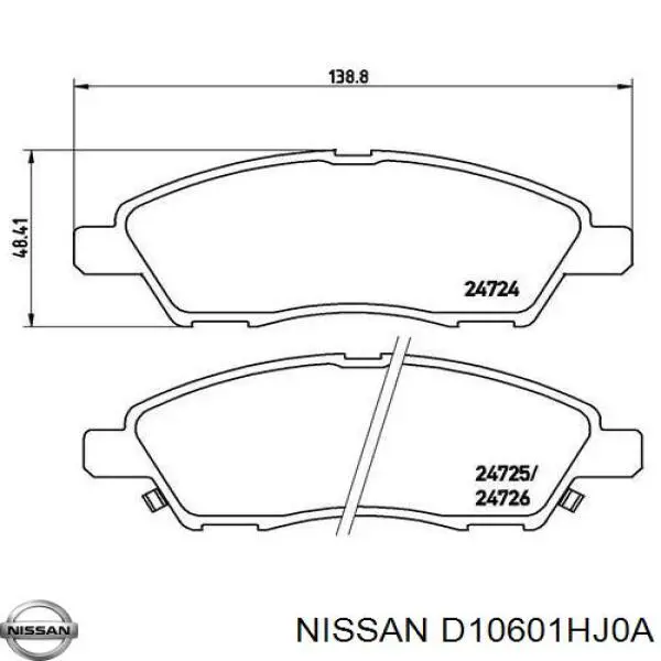 D10601HJ0A Nissan pastillas de freno delanteras