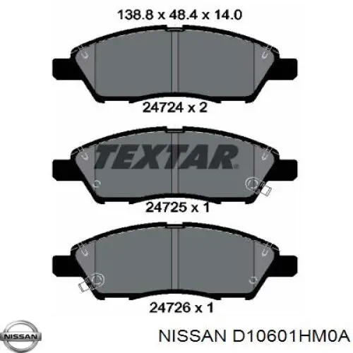 D10601HM0A Nissan pastillas de freno delanteras