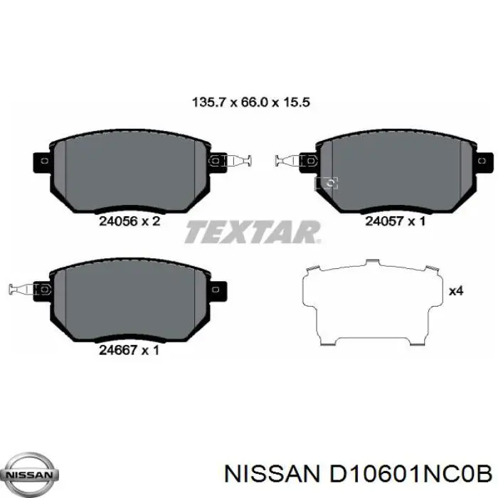 D10601NC0B Nissan pastillas de freno delanteras