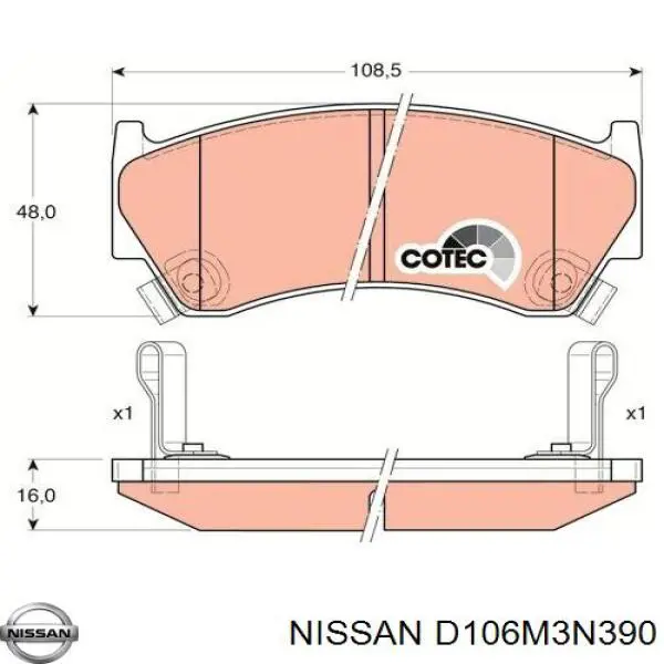 D106M3N390 Nissan pastillas de freno delanteras