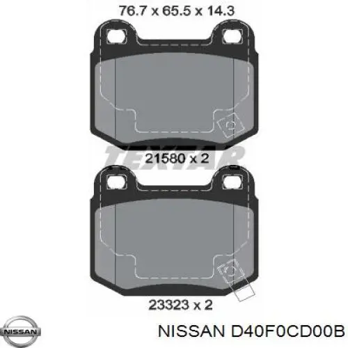 D40F0CD00B Nissan pastillas de freno traseras