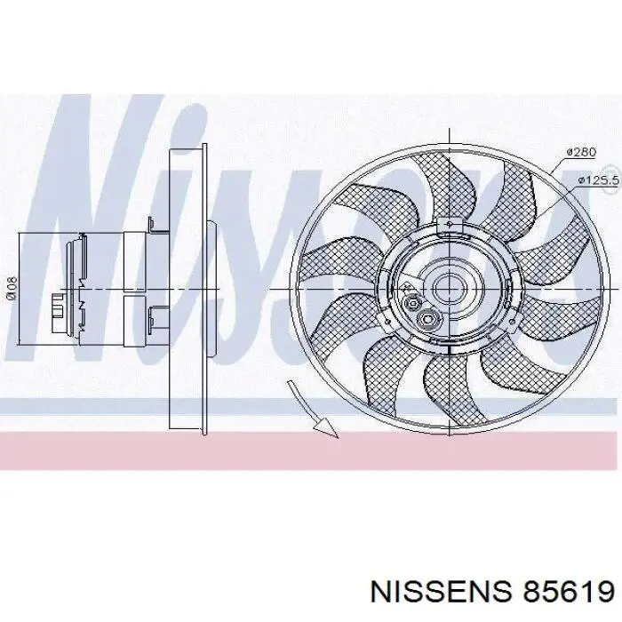 85619 Nissens ventilador (rodete +motor refrigeración del motor con electromotor completo)