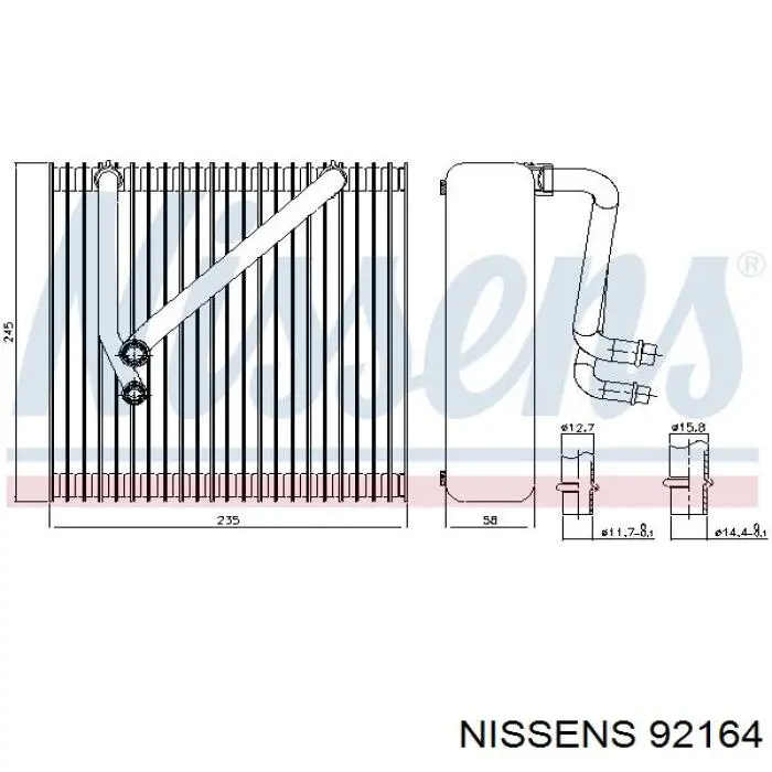 92164 Nissens evaporador, aire acondicionado