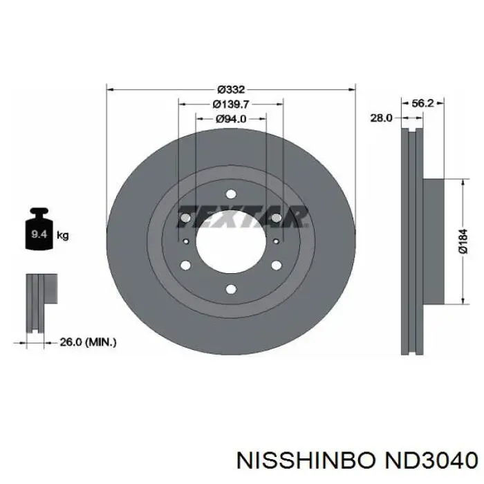 ND3040 Nisshinbo freno de disco delantero