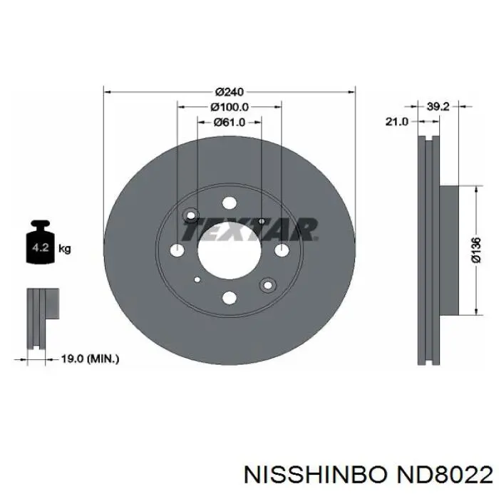 ND8022 Nisshinbo freno de disco delantero