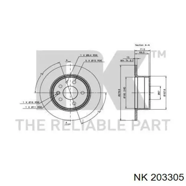 203305 NK disco de freno trasero