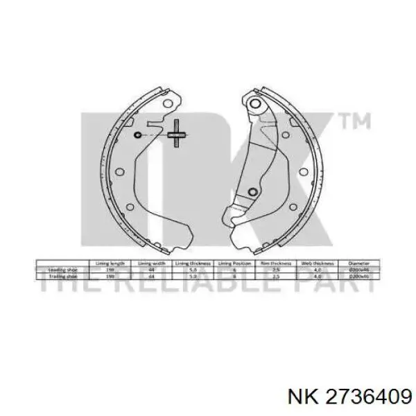 2736409 NK zapatas de frenos de tambor traseras