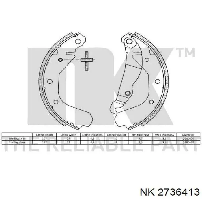 2736413 NK zapatas de frenos de tambor traseras