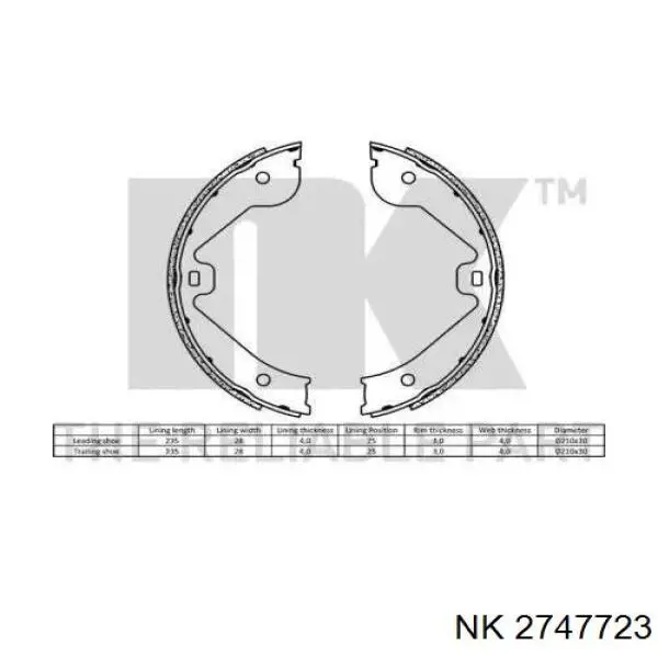 2747723 NK juego de zapatas de frenos, freno de estacionamiento