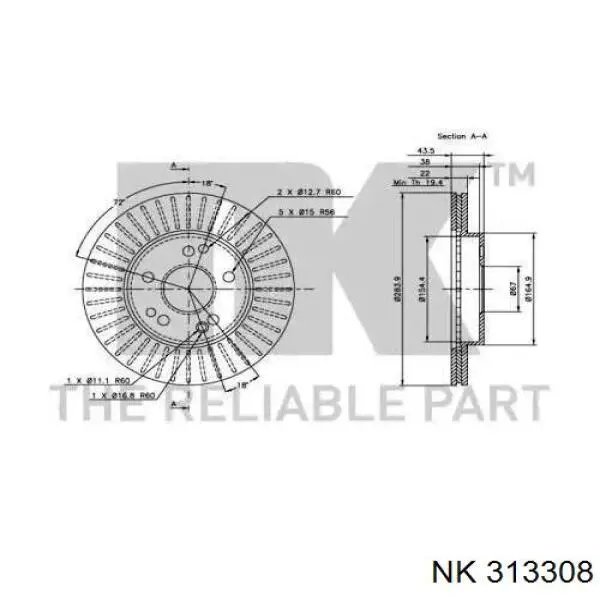 313308 NK freno de disco delantero