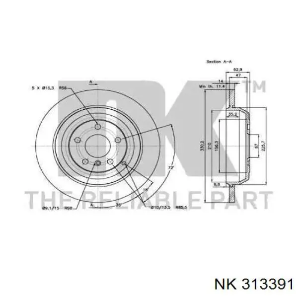 313391 NK disco de freno trasero