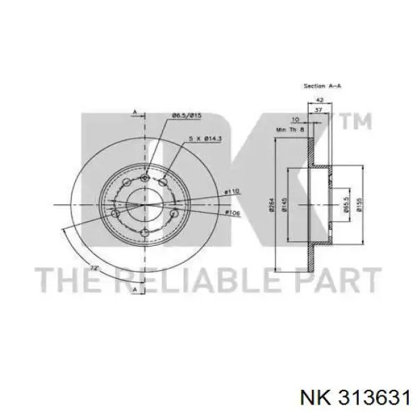 313631 NK disco de freno trasero