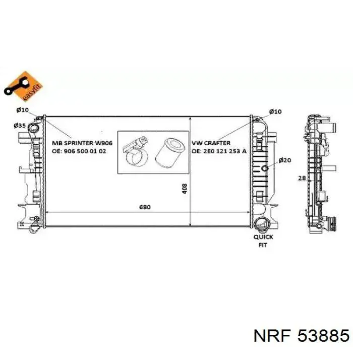  Radiador refrigeración del motor para Mercedes Sprinter 906