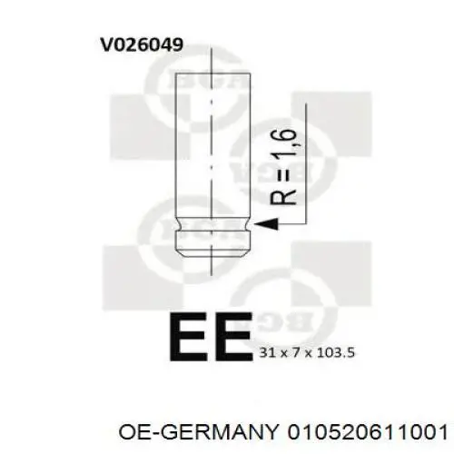 01 0520 611001 OE Germany válvula de escape