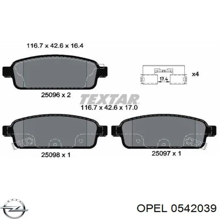 0542039 Opel pastillas de freno traseras