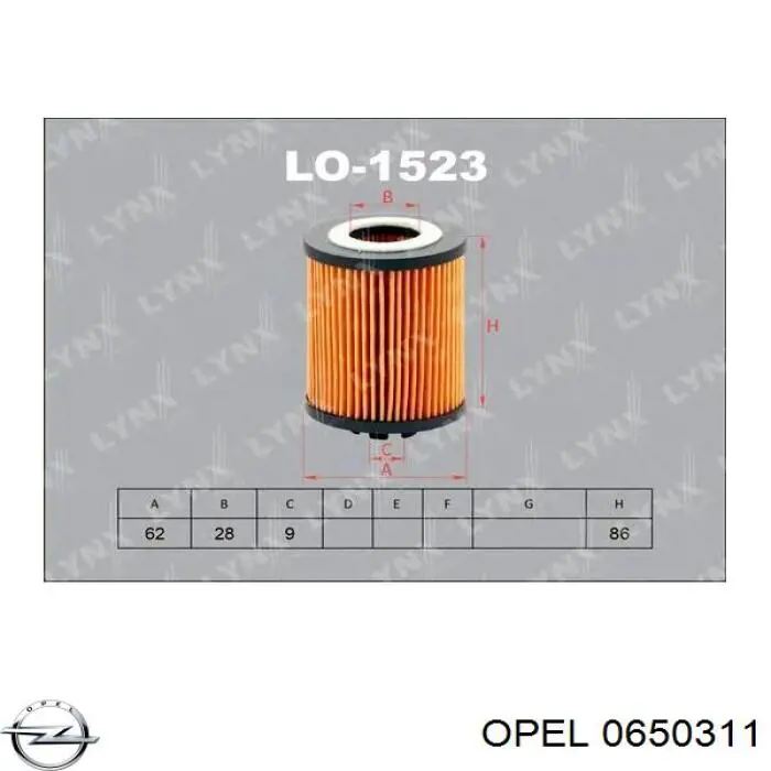 0650311 Opel filtro de aceite