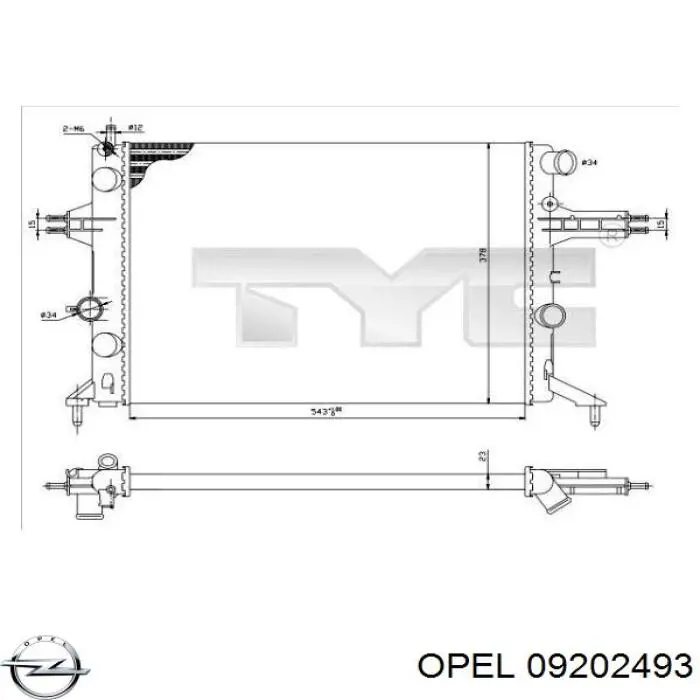 09202493 Opel radiador refrigeración del motor