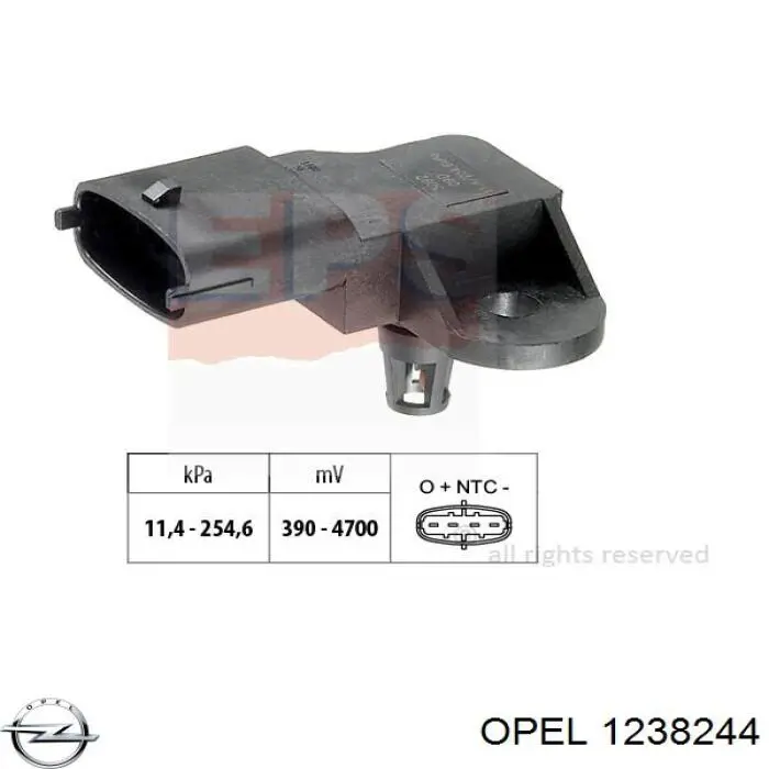 1238244 Opel sensor de presion de carga (inyeccion de aire turbina)