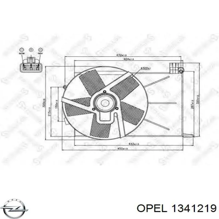 1341219 Opel difusor de radiador, ventilador de refrigeración, condensador del aire acondicionado, completo con motor y rodete