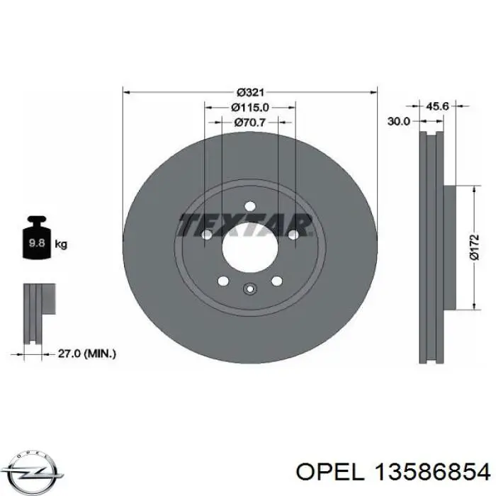 13586854 Opel freno de disco delantero