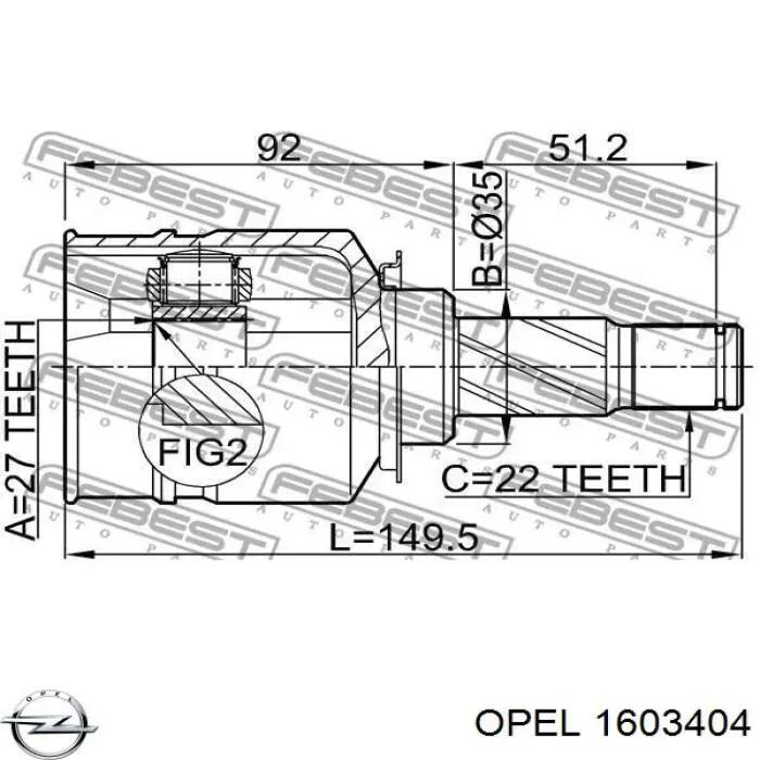 1603404 Opel junta homocinética interior delantera