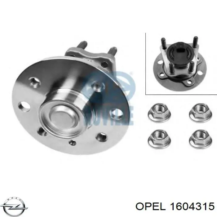 1604315 Opel cubo de rueda trasero