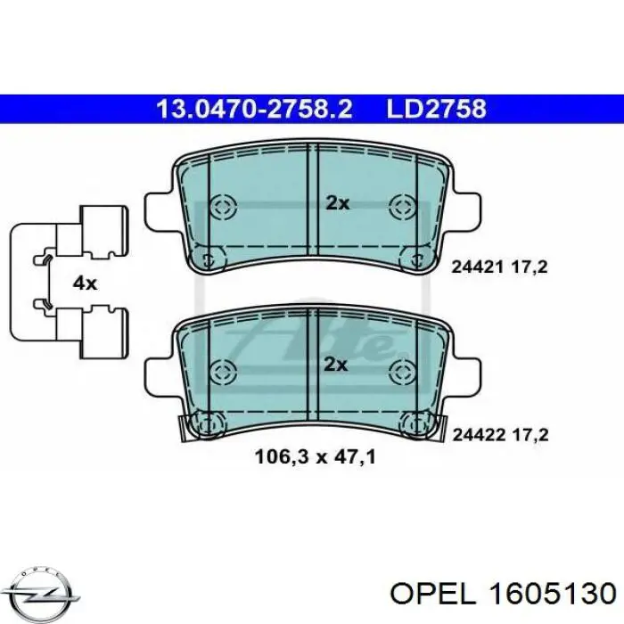 1605130 Opel pastillas de freno traseras