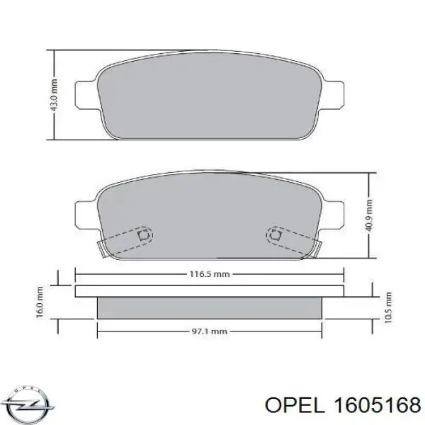 1605168 Opel pastillas de freno traseras