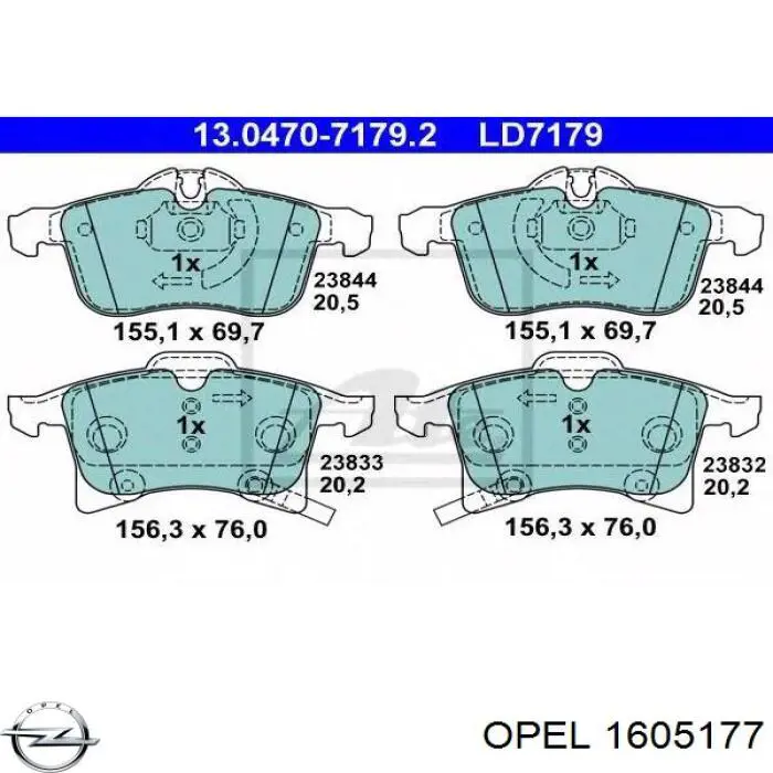 1605177 Opel pastillas de freno delanteras