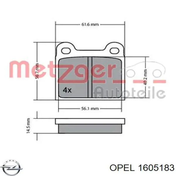 1605183 Opel pastillas de freno traseras